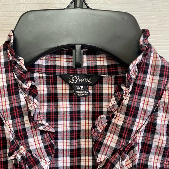 Guess plaid button up with ruffle - Picture 2 of 3